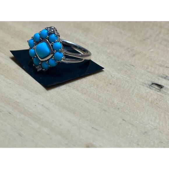 JTV Iron Silver Ring. Sleeping Beauty Turquoise. 2 faux diamonds. Boho Western - Picture 4 of 8
